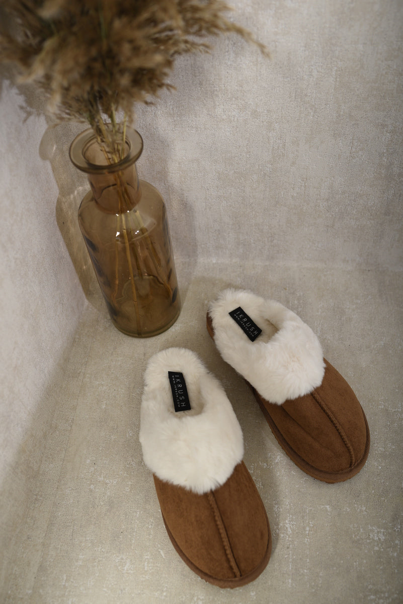 Fuzzy Faux Fur Lined Slip-On Slippers