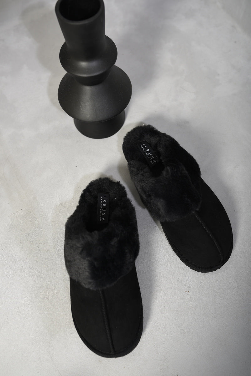 Fuzzy Faux Fur Lined Slip-On Slippers