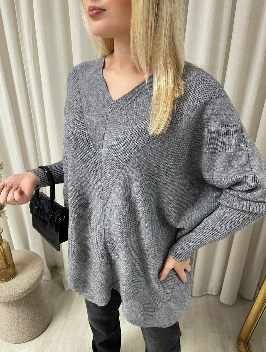 Oversized V-Neck Knitted Top