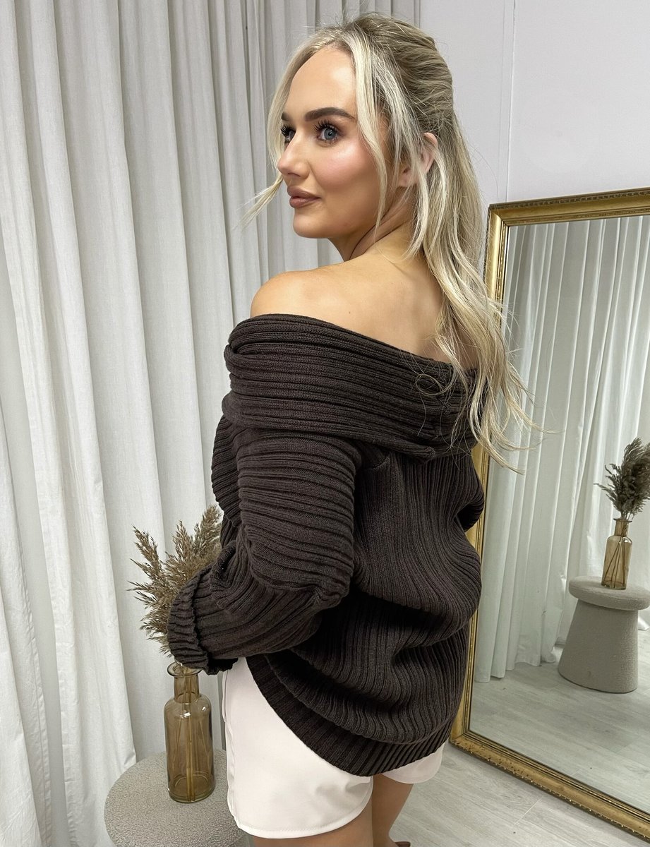 Off Shoulder Long Sleeve Knitted Loose Top