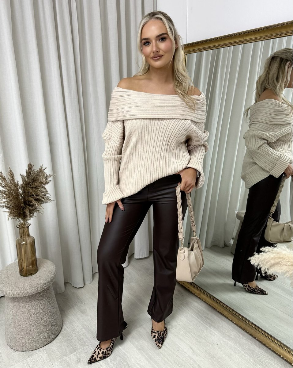 Off Shoulder Long Sleeve Knitted Loose Top