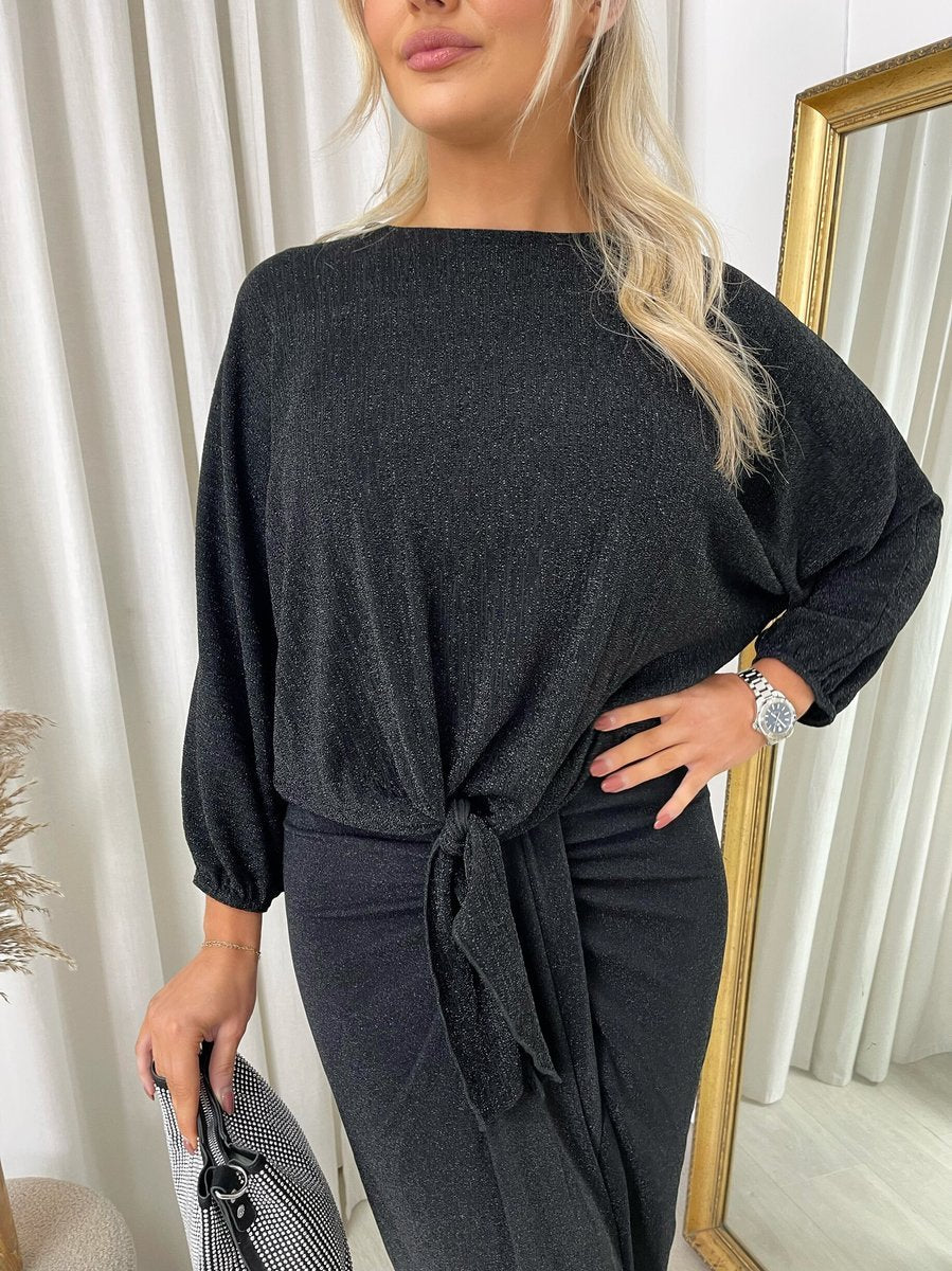 Shimmer Long Sleeve Tie Front Top