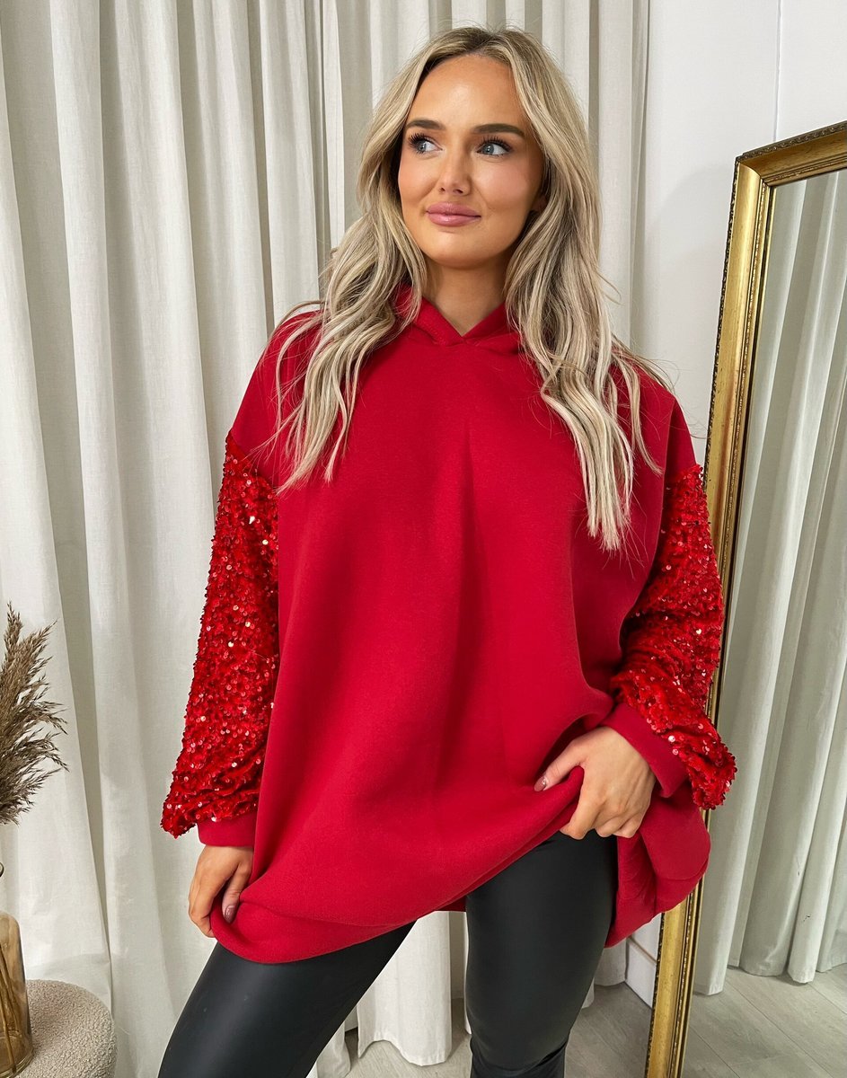 Oversized Sequin Sleeve Knitted Hoodie Jumper