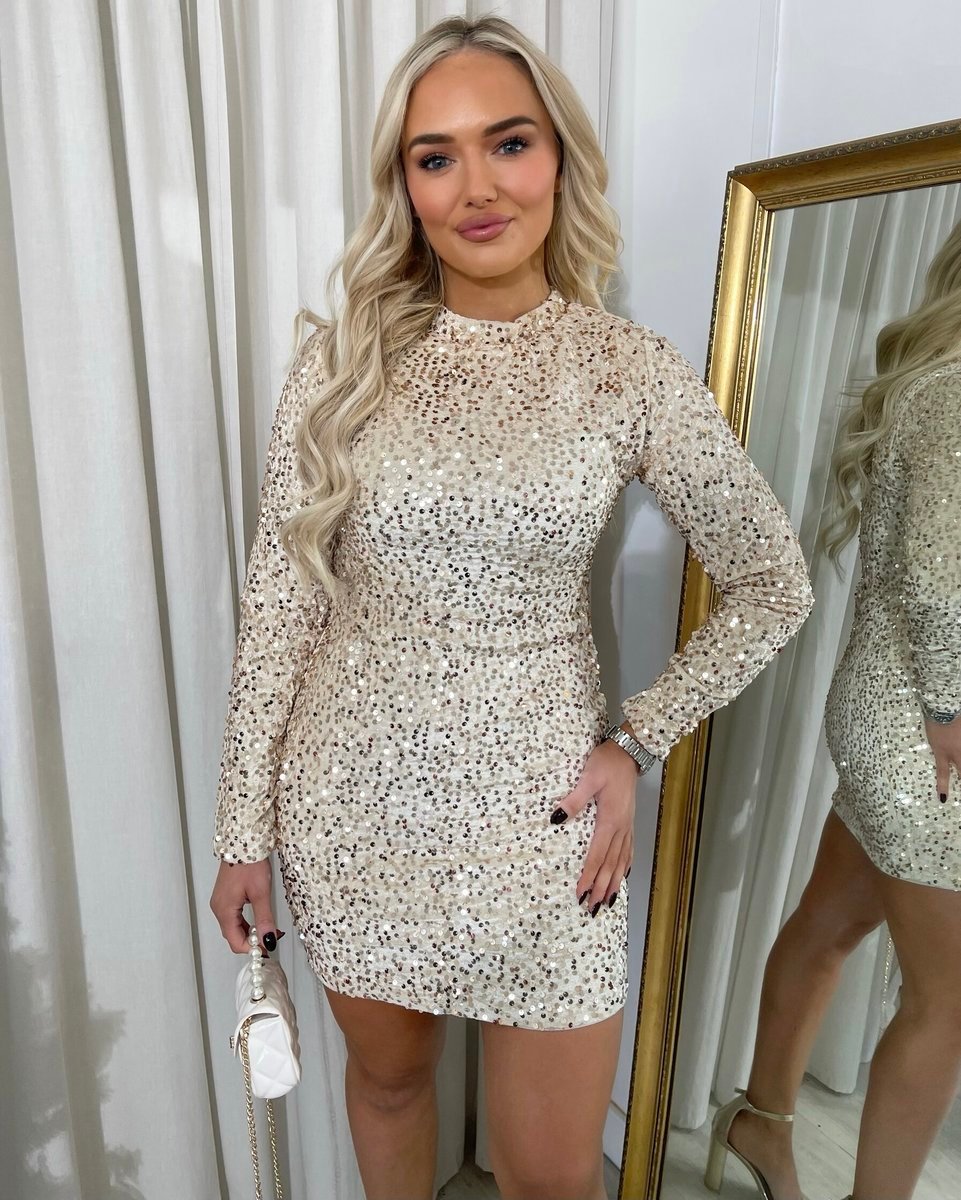 Sequin Long Sleeve Bodycon Mini Dress