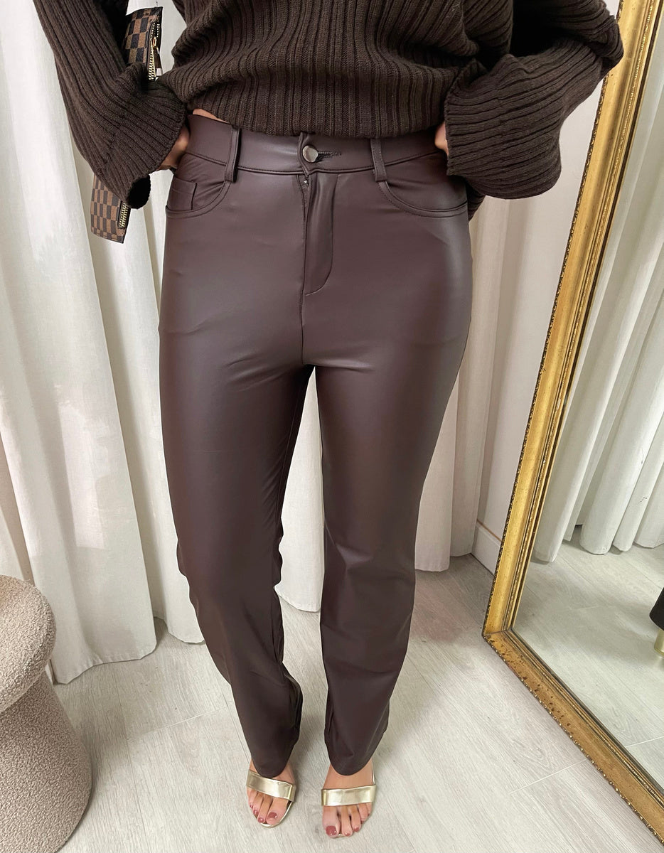 High Waisted Faux Leather Trouser