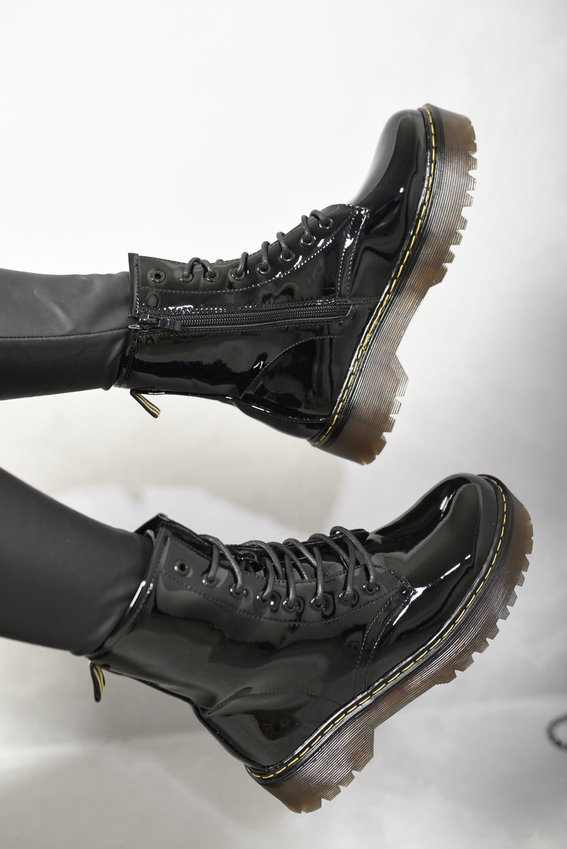 Combat Lace Up Side Zip Platform Chunky Boots