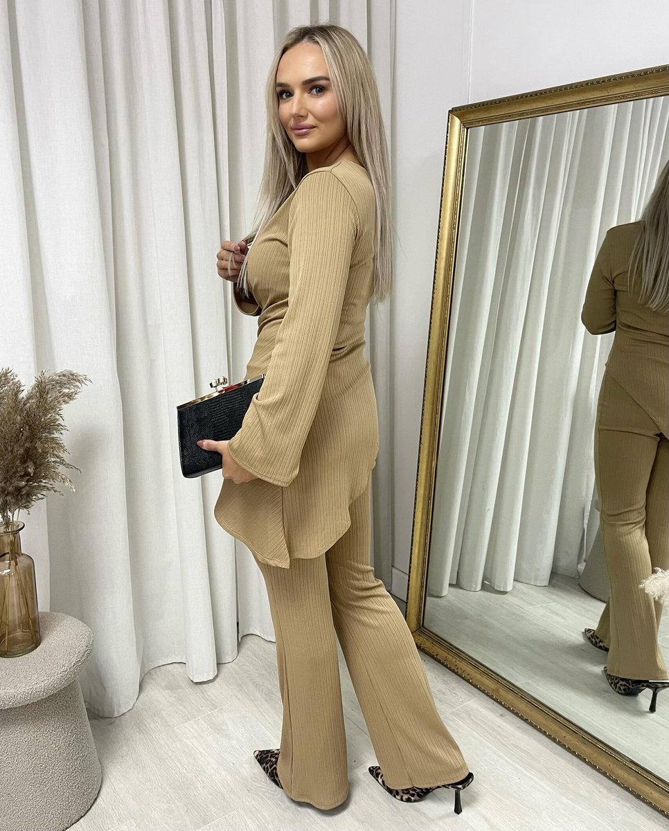 Asymmetric Long Sleeve Top and Flare Trouser Co-ord Set