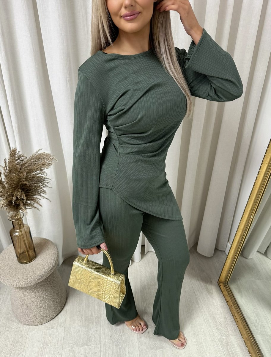 Asymmetric Long Sleeve Top and Flare Trouser Co-ord Set