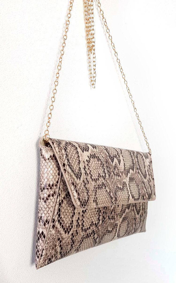 Snake Print Envelope Clutch Bag