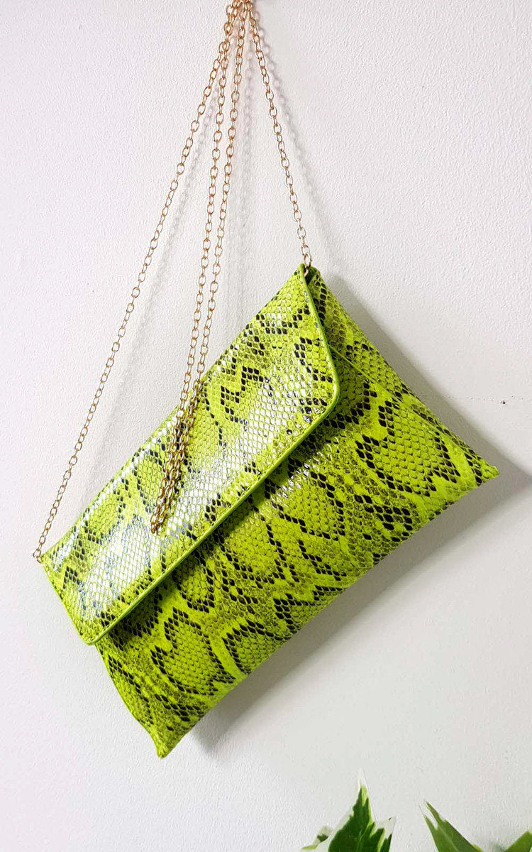 Snake Print Envelope Clutch Bag