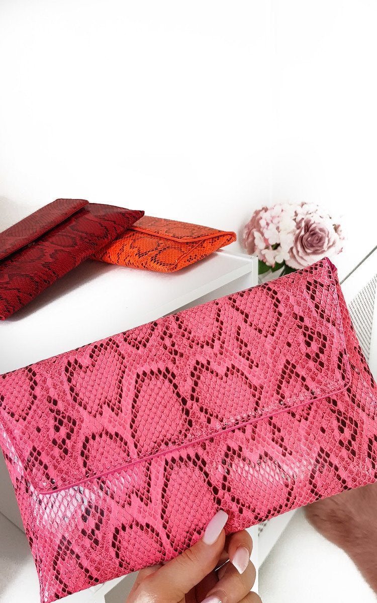 Snake Print Envelope Clutch Bag