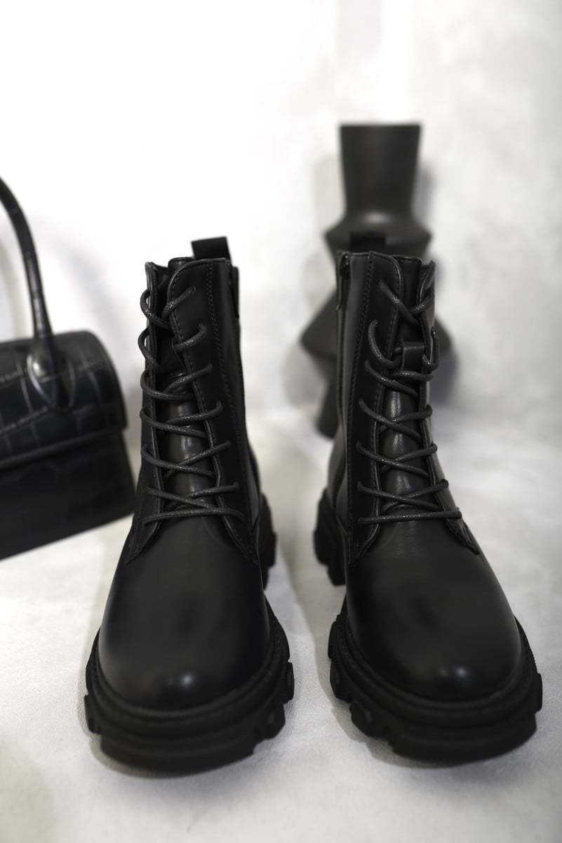 Knit Lace Up Chunky Ankle Boots