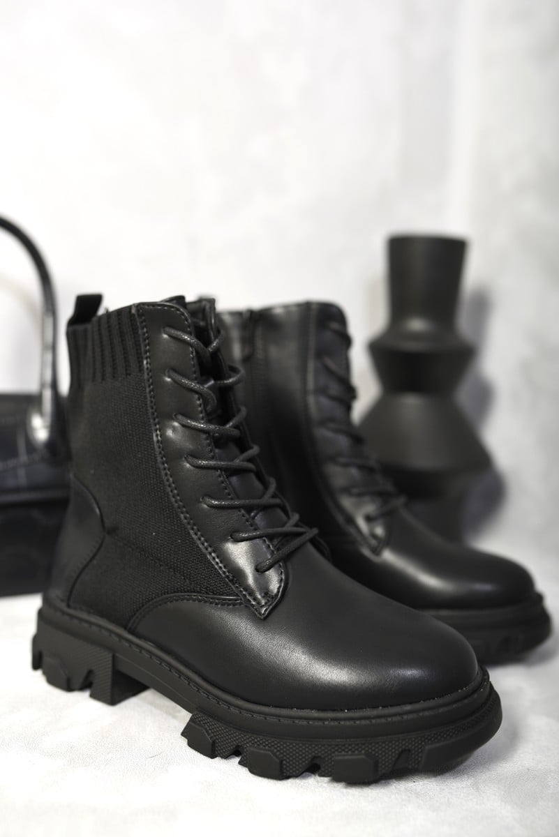 Knit Lace Up Chunky Ankle Boots