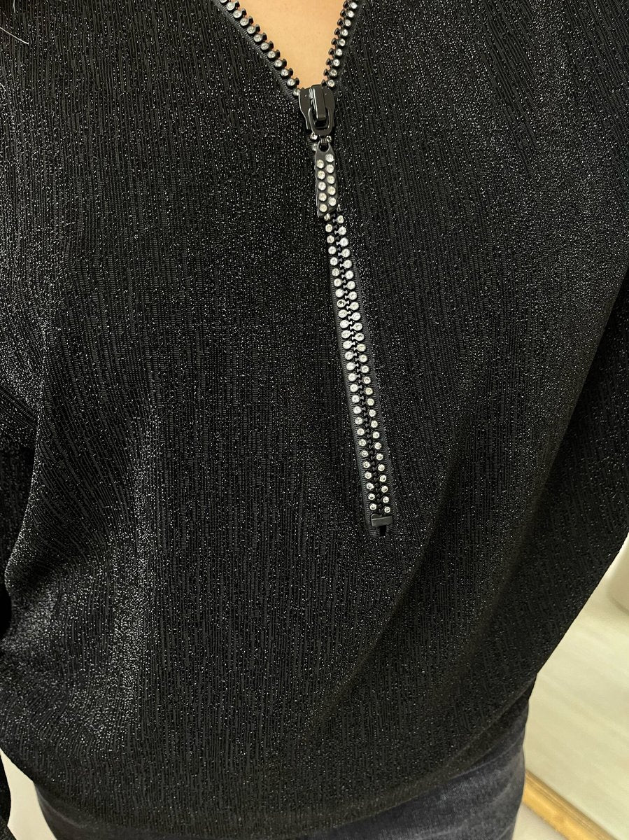 Front Zip Detail Glitz Top