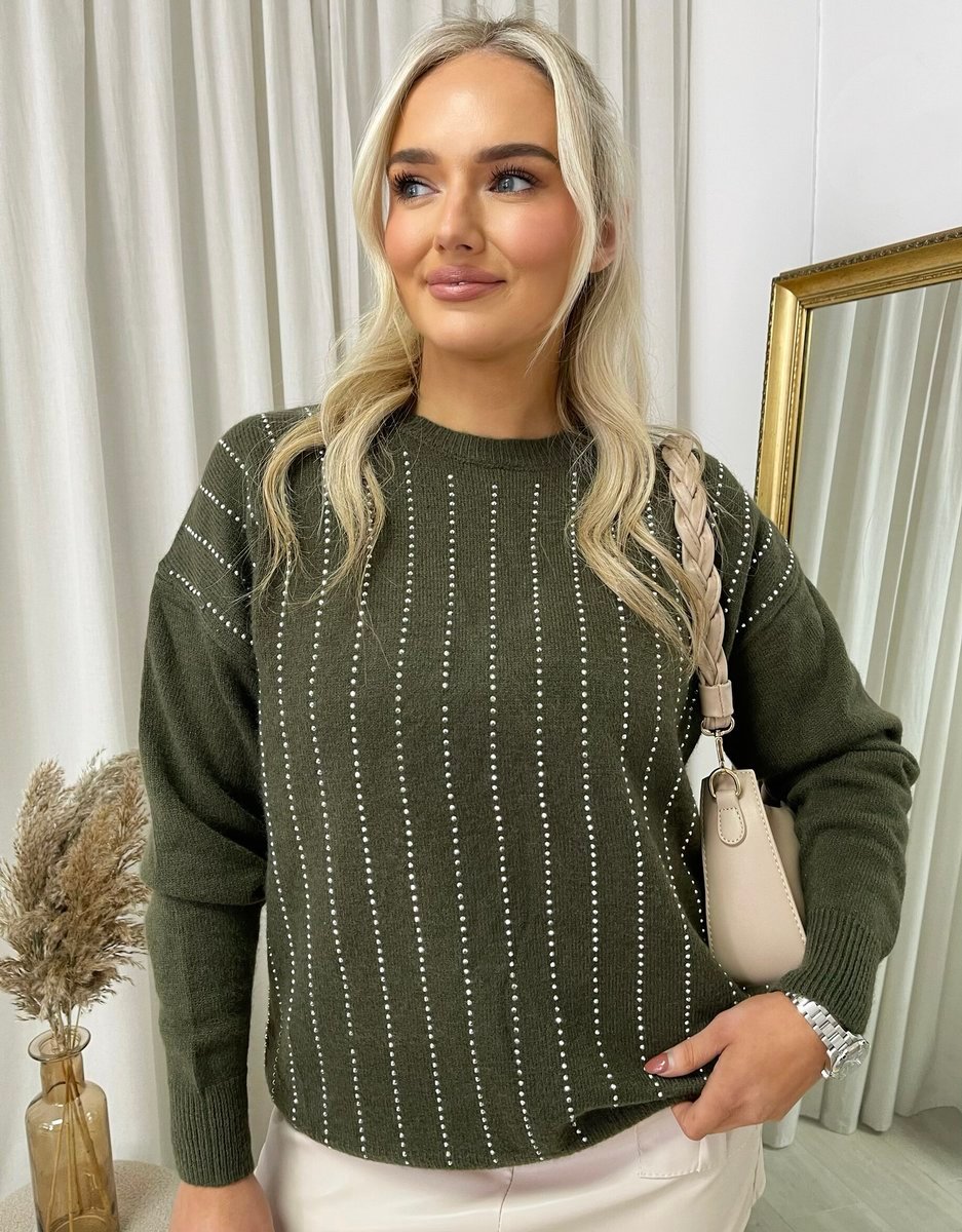 Diamante Stripe Knitted Jumper