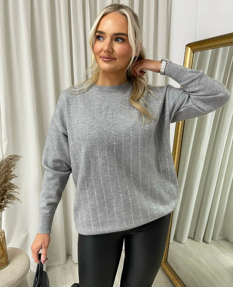 Diamante Stripe Knitted Jumper