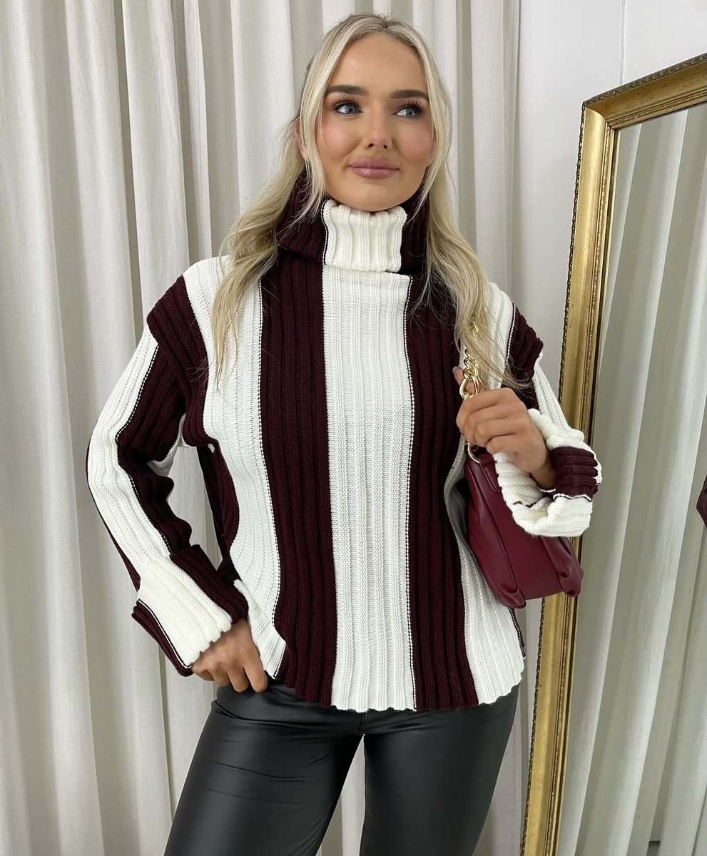 Roll Neck Stripe Knitted Jumper