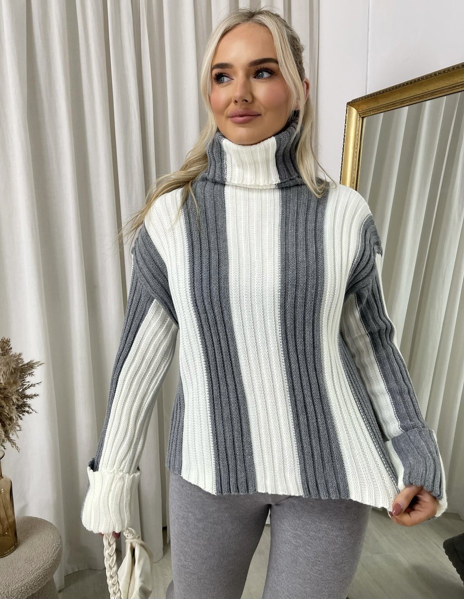 Roll Neck Stripe Knitted Jumper