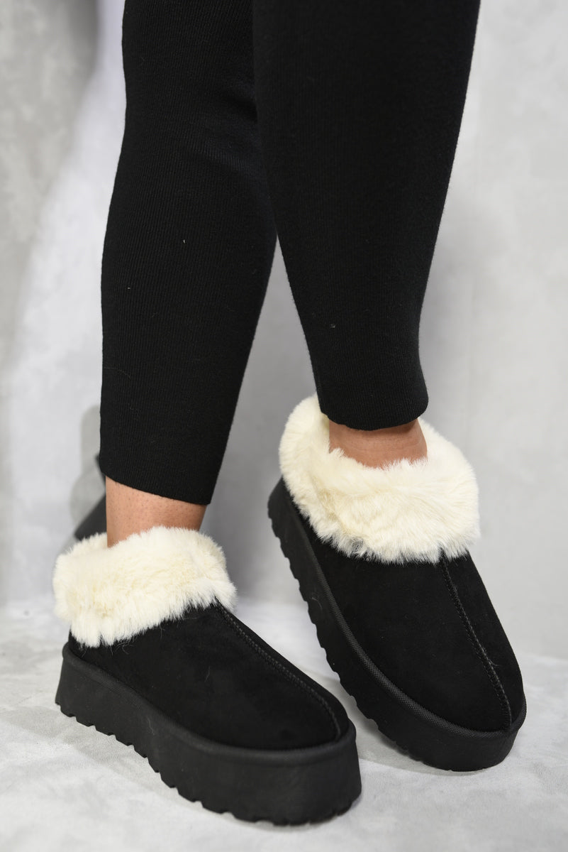 Faux Fur Trim Platform Ankle Boots