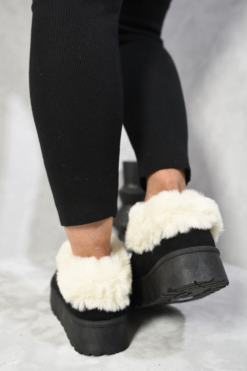 Faux Fur Trim Platform Ankle Boots