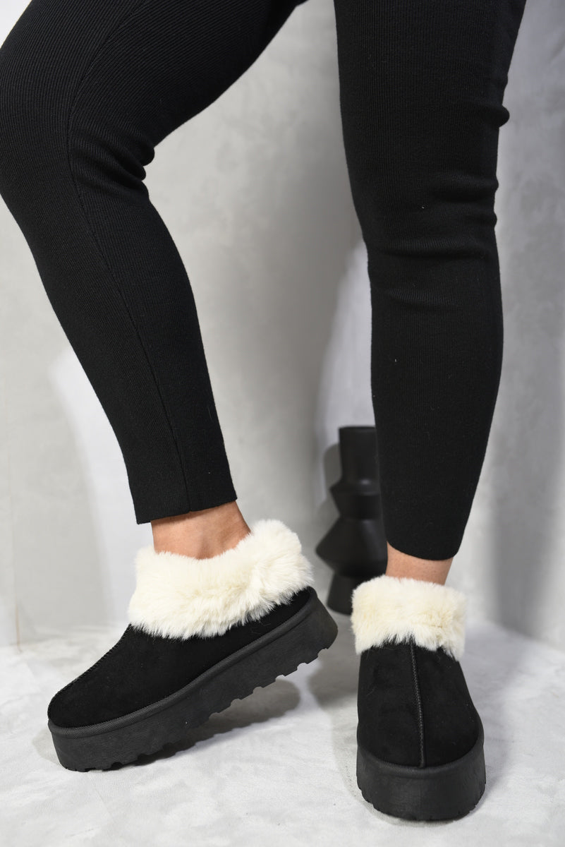 Faux Fur Trim Platform Ankle Boots