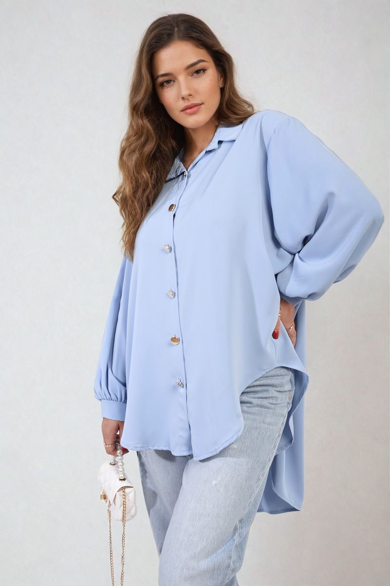 Oversized Collared Button Down Top