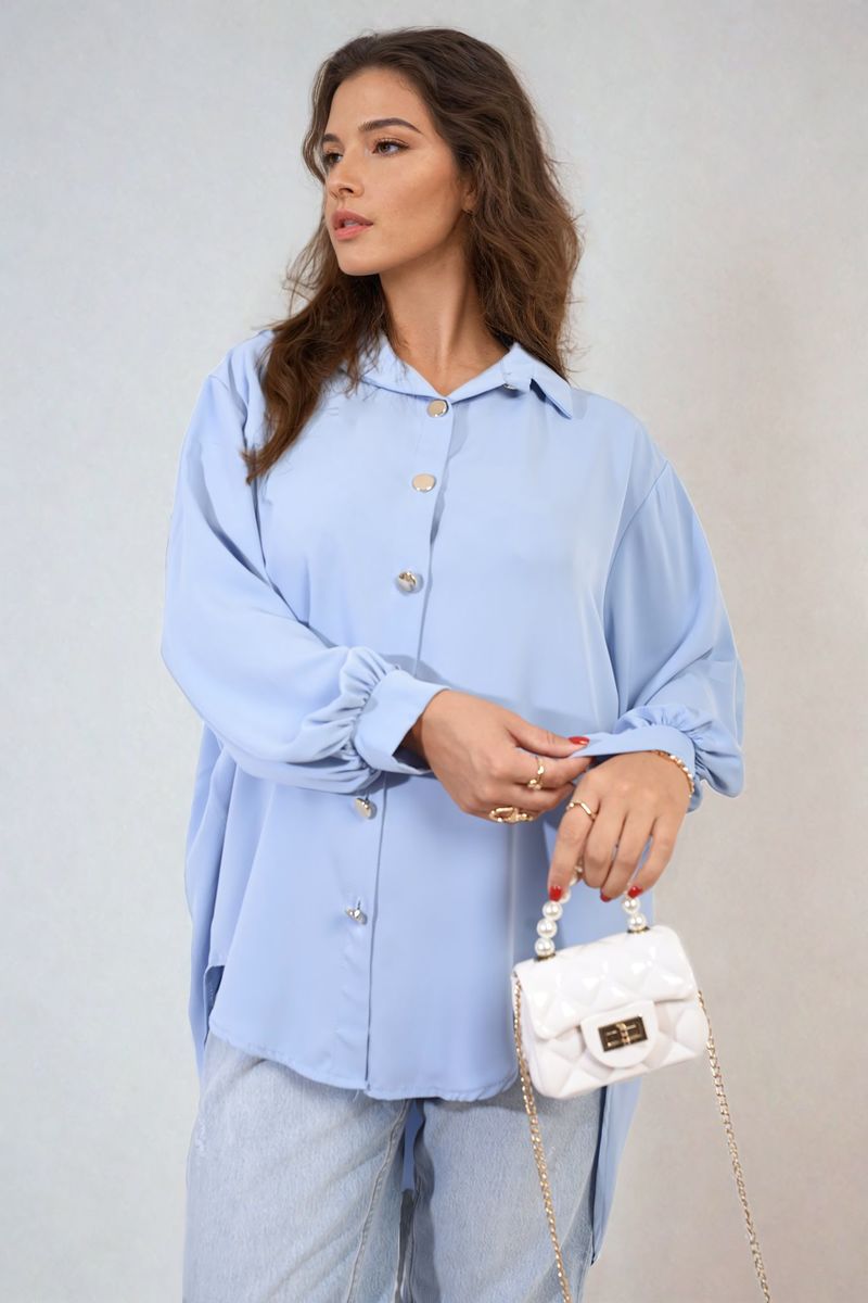 Oversized Collared Button Down Top