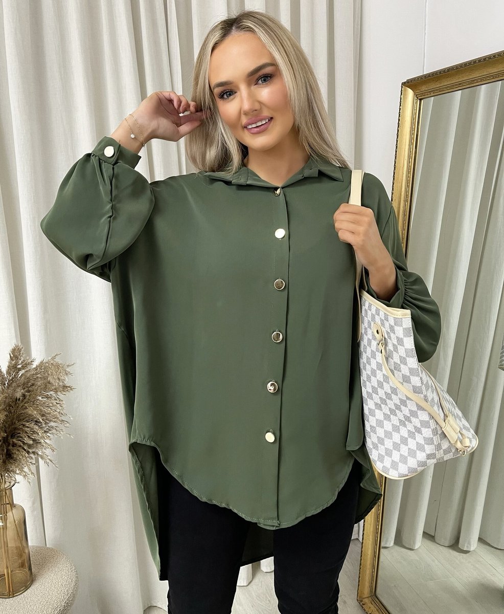 Oversized Collared Button Down Top