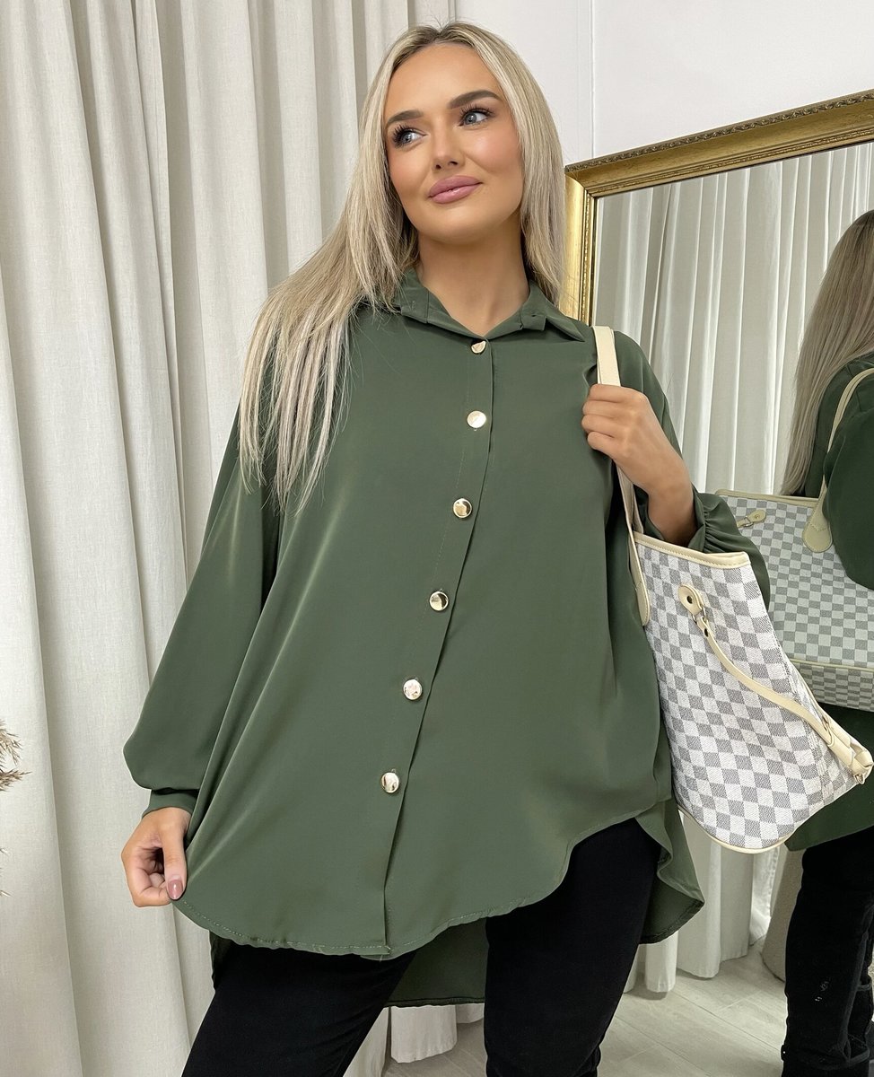 Oversized Collared Button Down Top