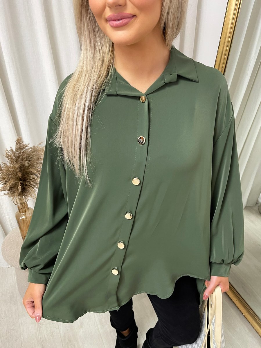 Oversized Collared Button Down Top