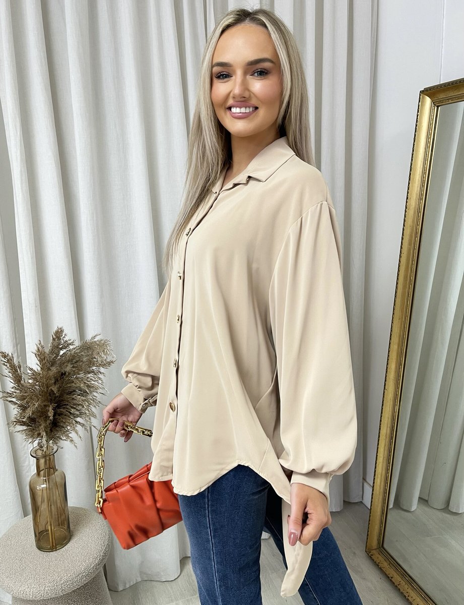 Oversized Collared Button Down Top