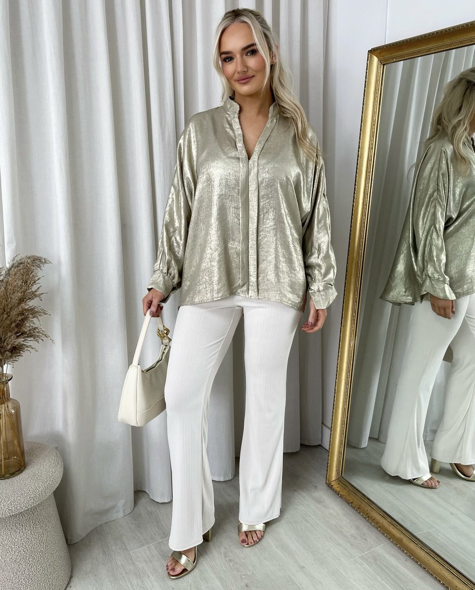 Metallic V-Neck Oversized Top