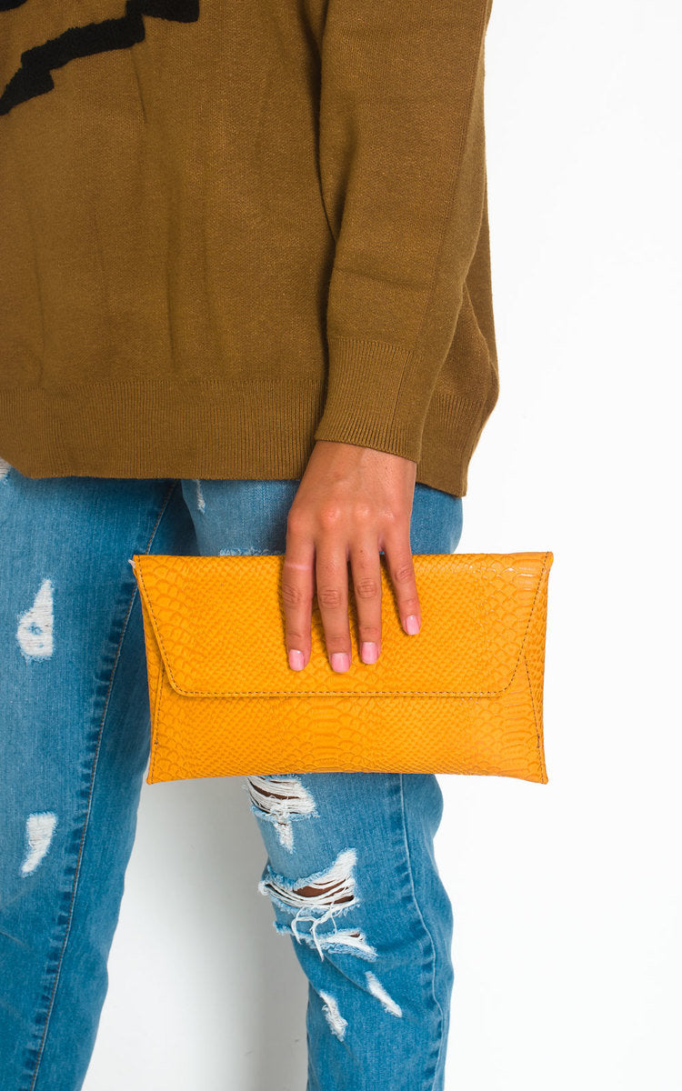 Faux Leather Envelope Clutch Bag